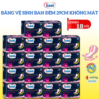 Băng vệ sinh Ban Đêm ICOOL SIÊU THẤM gói 4 miếng 29cm Không Mát BVSMặt Lưới Có Cánh Khử Mùi Hiệu Quả