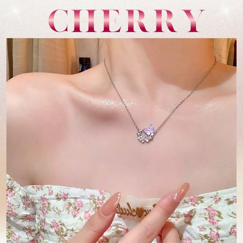 [KHÔNG ĐEN GỈ] Bộ Dây chuyền nữ hồ điệp CHERRY JEWELRY nhiều màu phụ kiện bạc trang sức thời trang