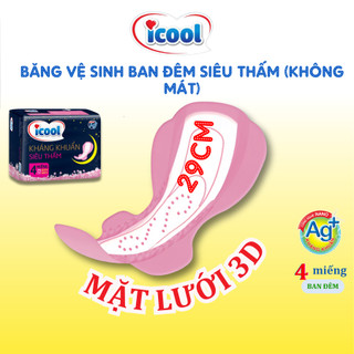 Băng vệ sinh Ban Đêm ICOOL SIÊU THẤM gói 4 miếng 29cm Không Mát BVSMặt Lưới Có Cánh Khử Mùi Hiệu Quả
