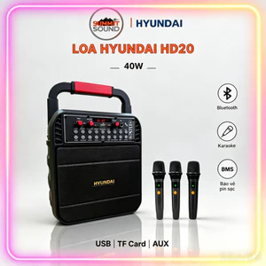 Loa Karaole Hyundai HD20 công suất 40W, có quai xách tay - Kem Micro AUX TP Card USB - Bluetooth / AUX / USB
