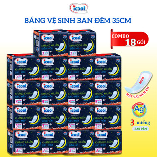 Băng vệ sinh Ban Đêm ICOOL SUPER NIGHT gói 3 miếng 35cm Không Mát BVS Mặt Vải Tơ Tằm Không Có Cánh..