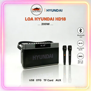Loa HYUNDAI Loa Karaoke Xách Tay HD18, Công Suất Lớn 200W Đèn Kèm 2 Micro AUX TP Card USB