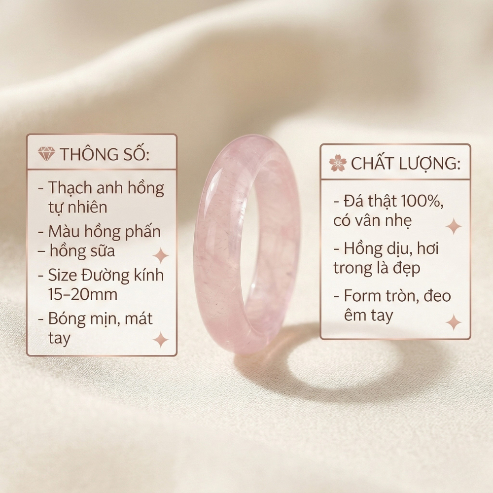 Nhẫn đá thạch anh Chalcedony phong thủy Lộc Tụ Các Madagascar chất băng - Khởi quang tinh xảo thu hút năng lượng