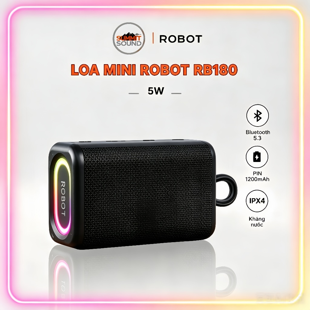 Loa mini ROBOT RB180 nhỏ gọn có đèn RGB, chống nước IPX4, pin trâu