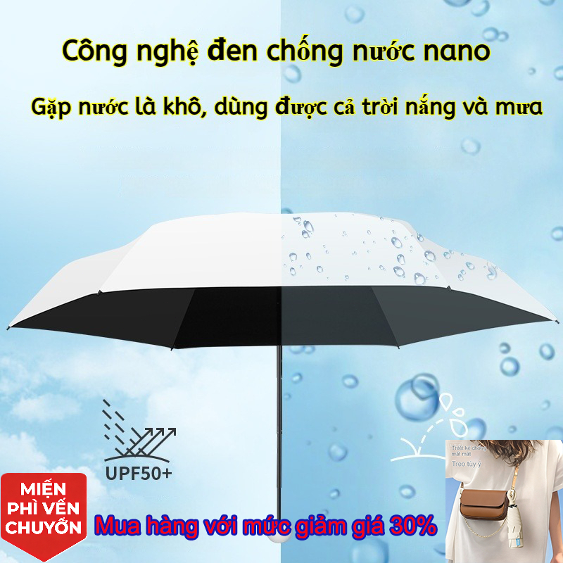 Ô gấp siêu nhỏ 5 lần | Tay cầm vòng treo | Dùng mưa nắng 2 trong 1 | Chống tia UV UPF50+ | Hỗ trợ bán buôn