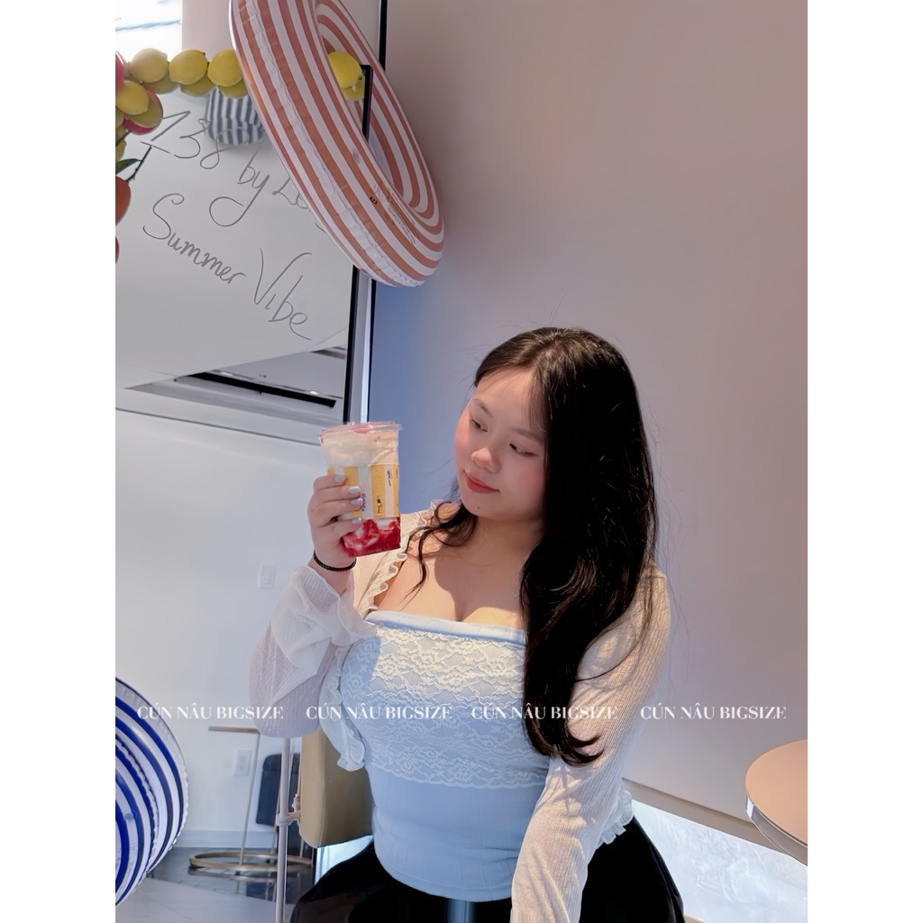 [CN Bigsize] Áo Tube Xanh Pastel Phối Ren