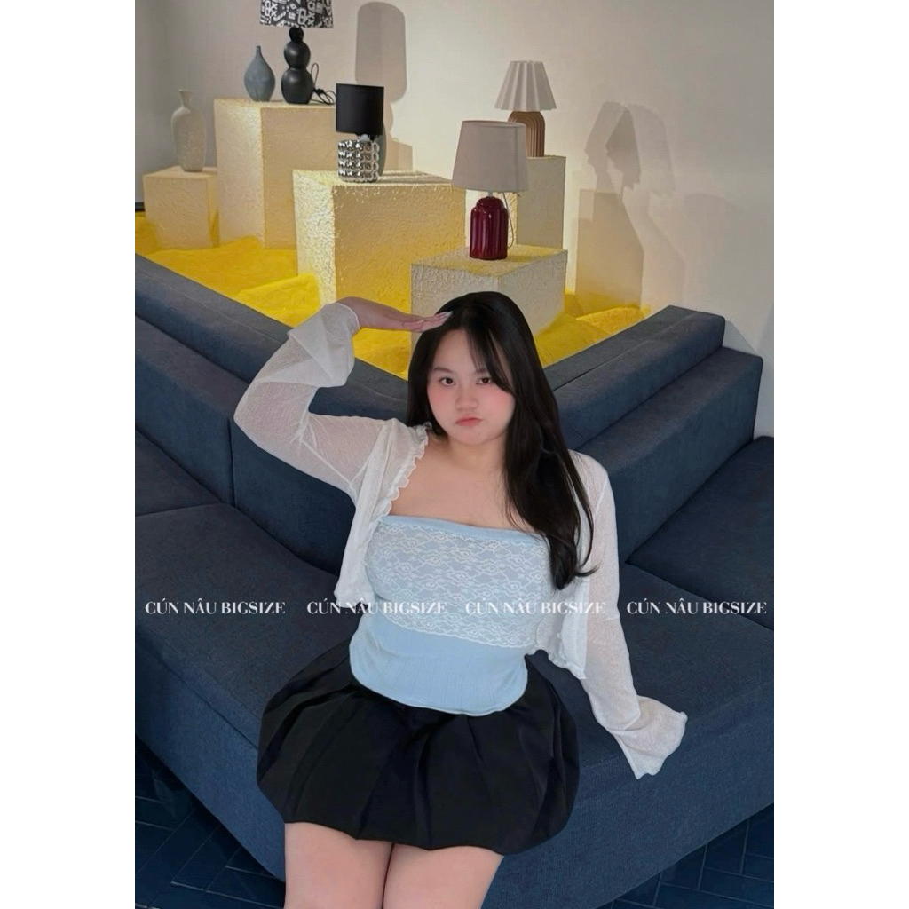 [CN Bigsize] Áo Tube Xanh Pastel Phối Ren