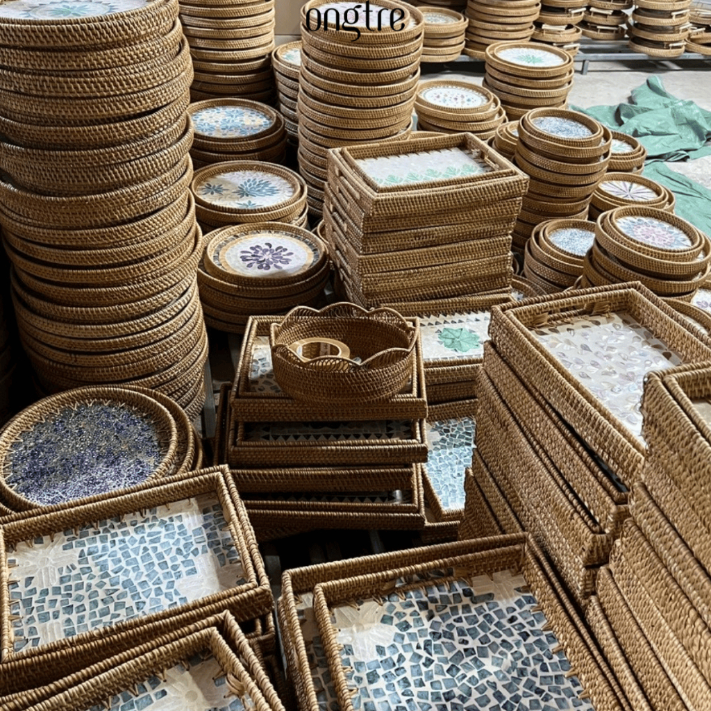 Khay Mây Guột ONGTRE Tròn, Chữ Nhật, Khay Đựng Trà Bánh, Đồ Ăn, Decor, Chụp Ảnh, Nhiều Size, Nhà Hàng, Khách Sạn, Resort