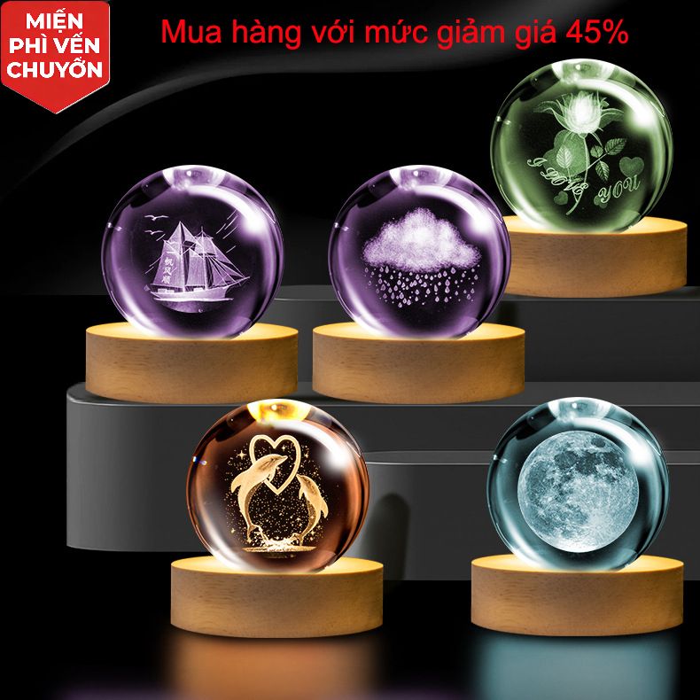 Đèn ngủ quả cầu pha lê, đèn ngủ xung quanh, đồ trang trí để bàn