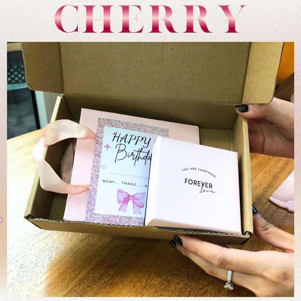 Combo Túi và Hộp đựng trang sức CHERRY JEWELRY , quà tặng cho mọi đơn hàng , Hộp Đựng Đồ Phụ Kiện