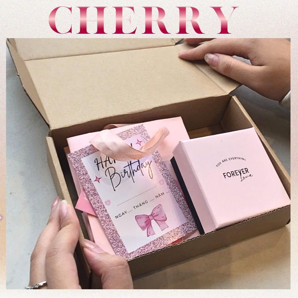 Combo Túi và Hộp đựng trang sức CHERRY JEWELRY , quà tặng cho mọi đơn hàng , Hộp Đựng Đồ Phụ Kiện