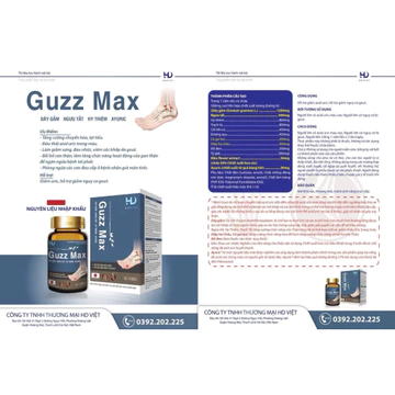 Viên uống Guzz Max - Hỗ trợ giảm Acid Uric, giảm nguy cơ Gout, giảm sưng đau khớp (Hộp 30 viên)