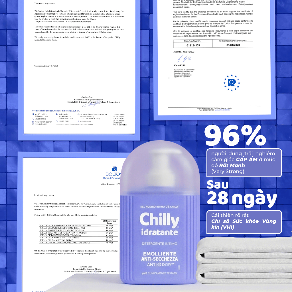 (CẤP ẨM MỊN MƯỚT) Dung dịch vệ sinh phụ nữ Chilly Idratante cấp ẩm sâu, phục hồi mướt mịn 200ml