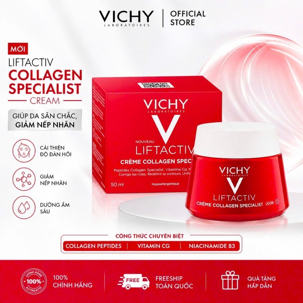 [Hàng Chính Hãng][Tặng Mặt Nạ] Kem dưỡng Ngày/Đêm Vichy Liftactiv Collagen Specialist 50ml ngăn ngừa lão hoá,săn chắc da