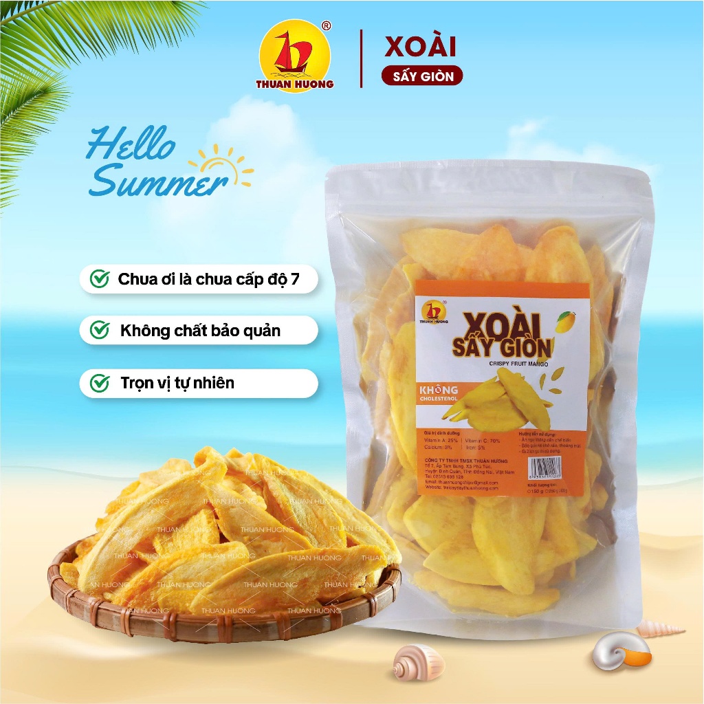 Xoài Sấy Giòn Thuận Hương 250gr, 150gr Giòn thơm tự nhiên, chua cấp độ 7 - Ăn vặt Trái cây sấy