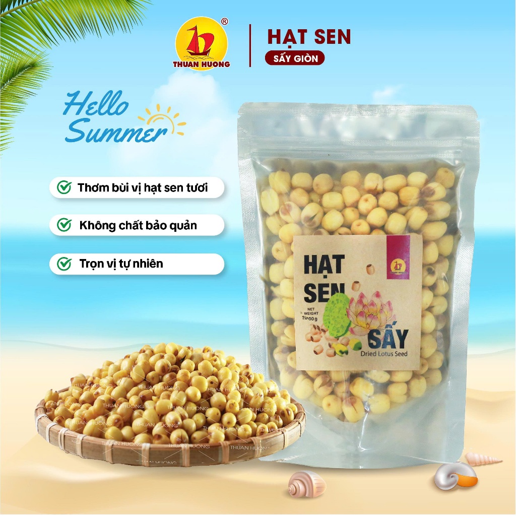 Hạt sen sấy giòn Thuận Hương 200g - Hạt sen khô ăn vặt - Hạt sen tươi sấy giòn - Hàng chuẩn Xuất Khẩu