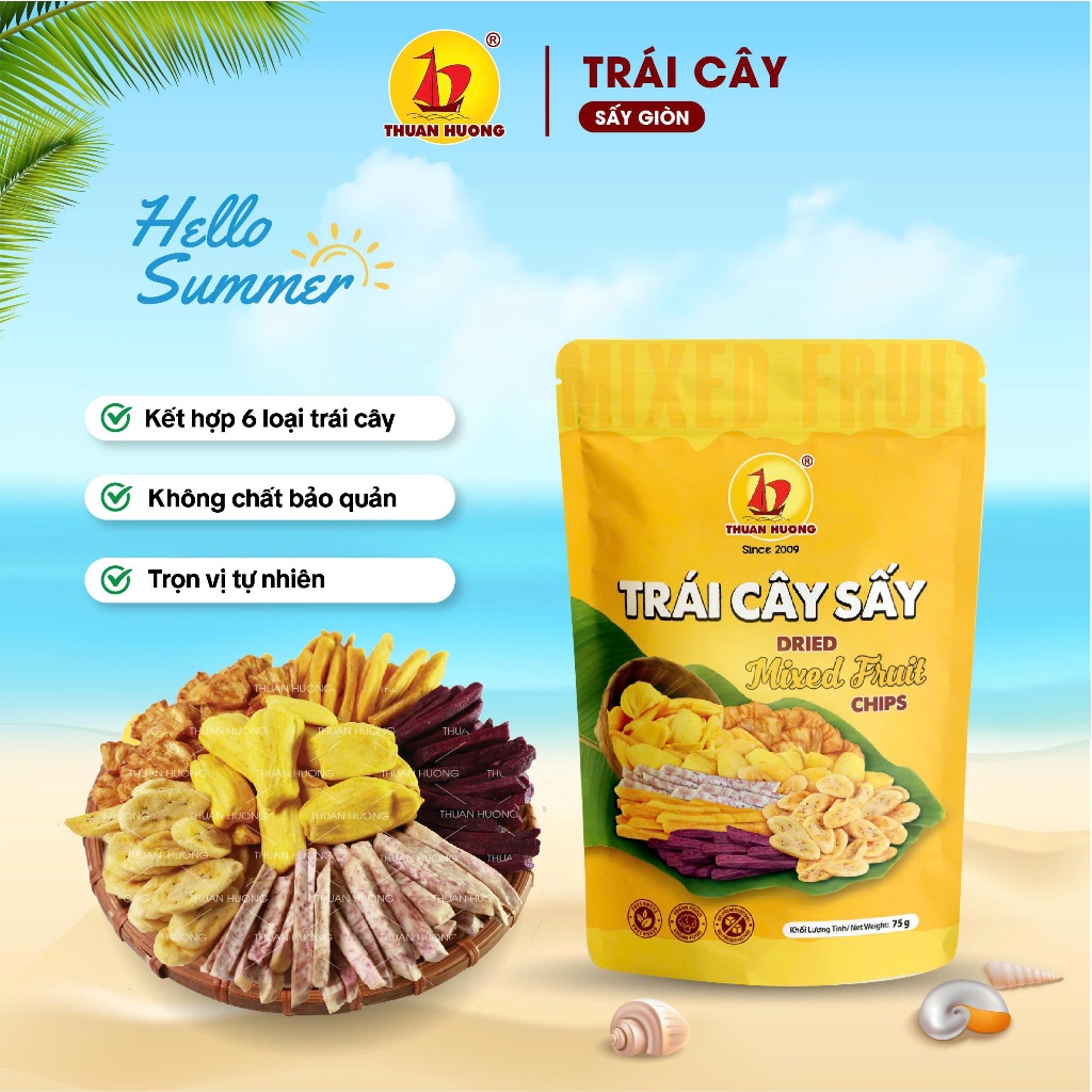Trái cây sấy Thuận Hương 250g, 200g, 150g Thuận Hương - Hoa quả sấy khô thập cẩm - Ăn vặt Giòn Ngon