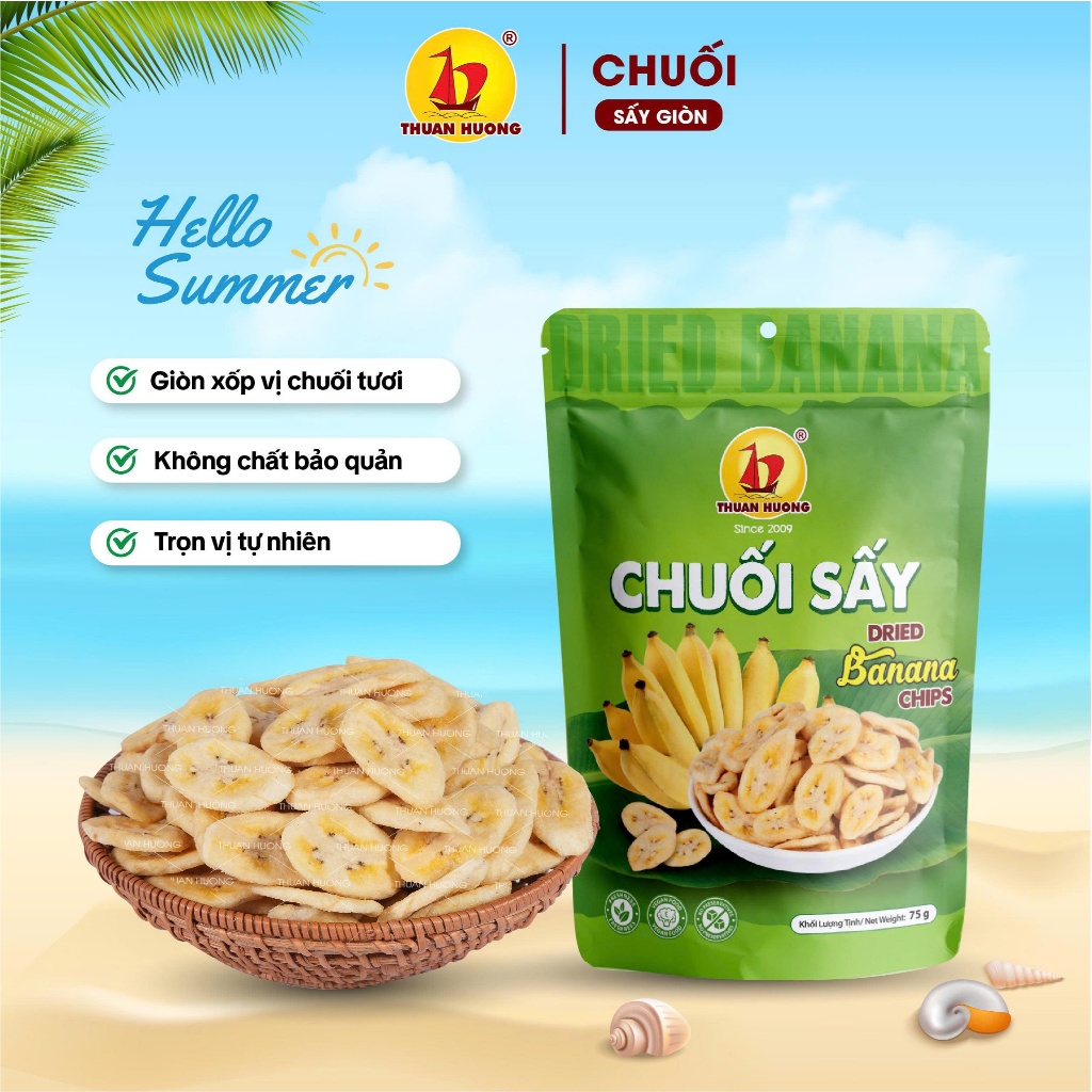 Quà tặng - Mít sấy, Trái cây sấy, Chuối sấy - 75g túi zip - Ăn vặt hàng chuẩn xuất khẩu Thuận Hương
