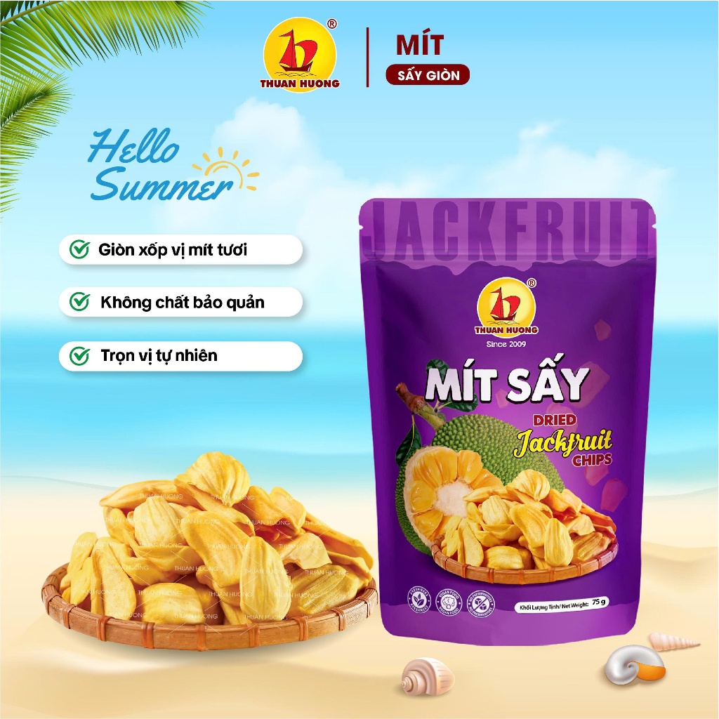 Quà tặng - Mít sấy, Trái cây sấy, Chuối sấy - 75g túi zip - Ăn vặt hàng chuẩn xuất khẩu Thuận Hương