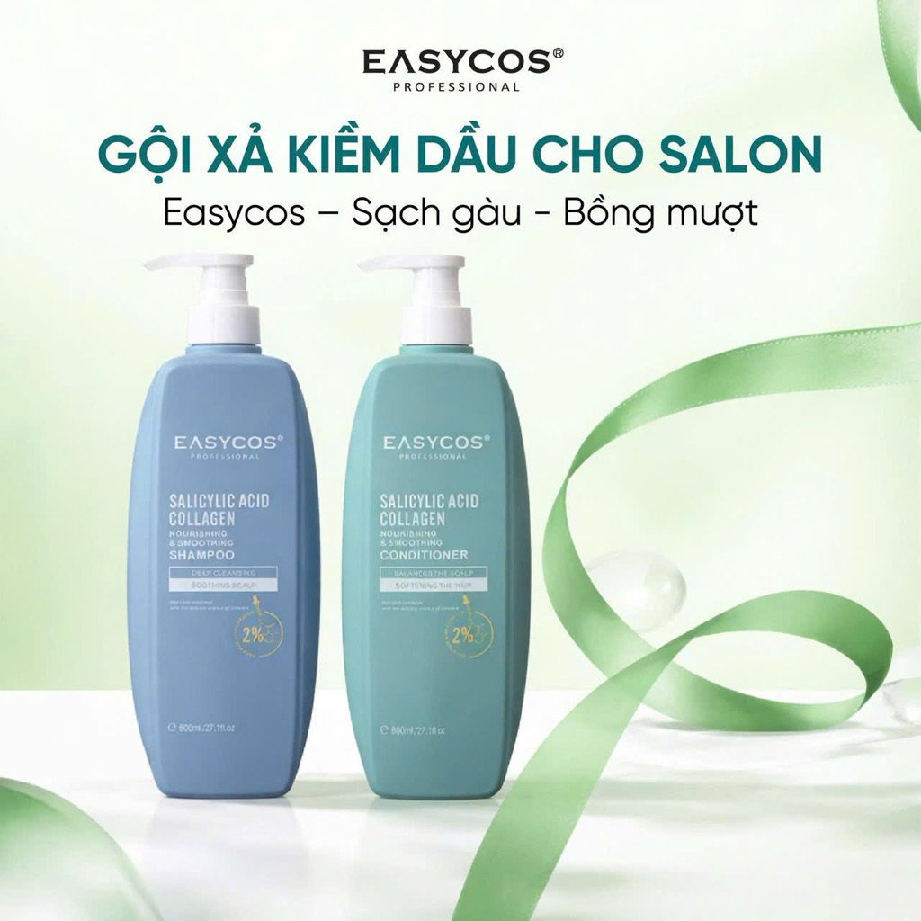 Combo Dầu Gội Xả Collagen EASYCOS 800ML Sạch Gàu Nấm, Kiềm Dầu, Dưỡng Ẩm và Phục Hồi Tóc Hư Tổn