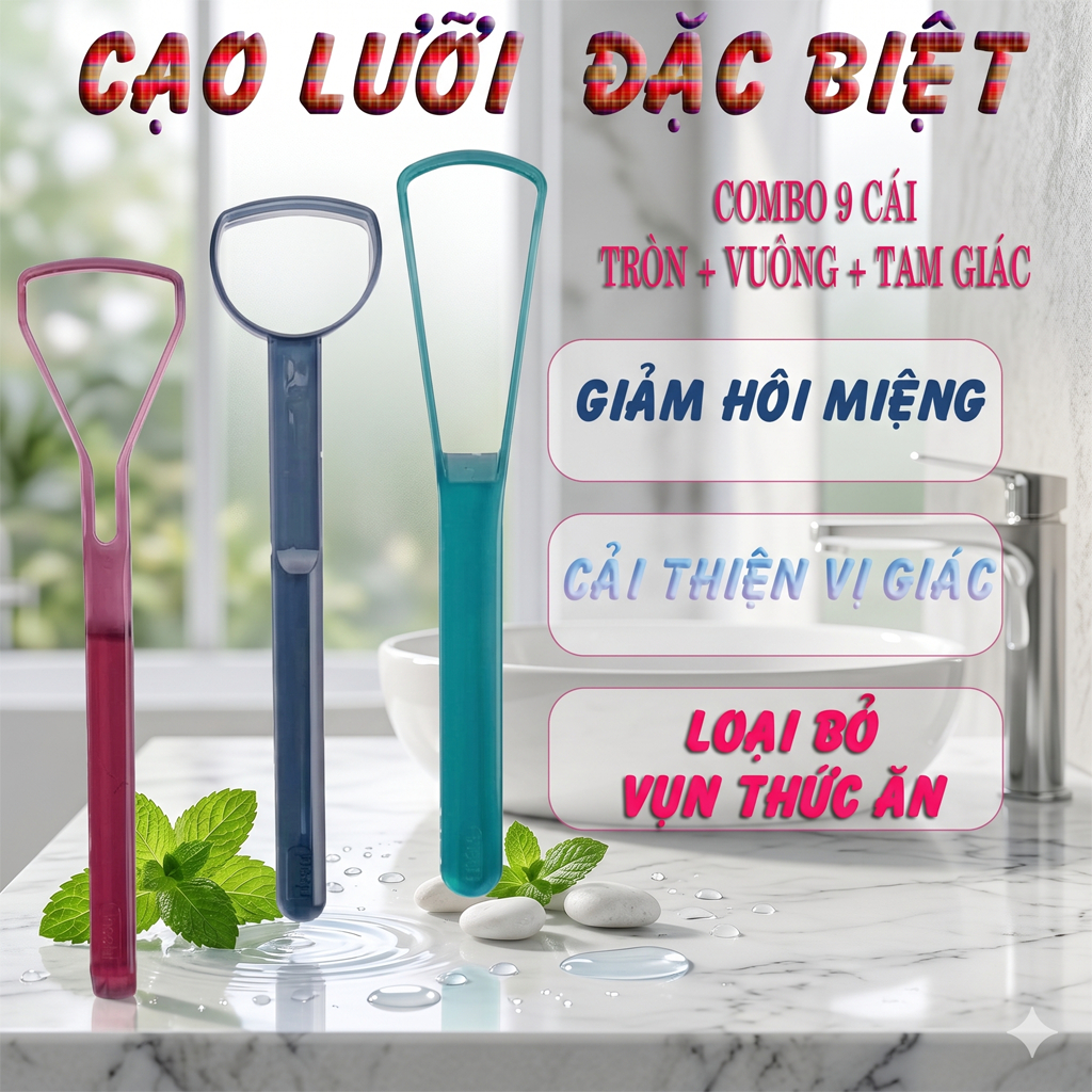 Combo 03 cạo lưỡi Silicon nhựa Dụng cụ nạo lưỡi Bàn chải vệ sinh lưỡi Cao cấp INOCHI