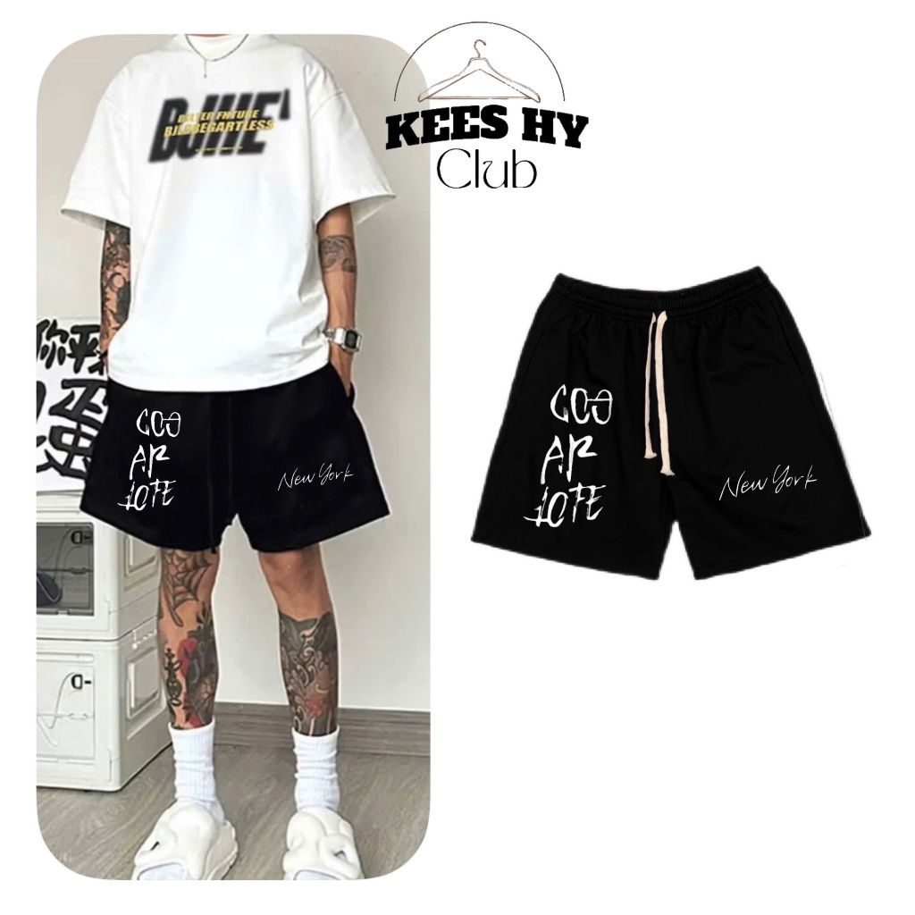 Quần Short Nỉ In Lụa Chữ Form Trên Gối Lưng Thun Dây Rút Co Giãn 2 Chiều Thoáng Mát