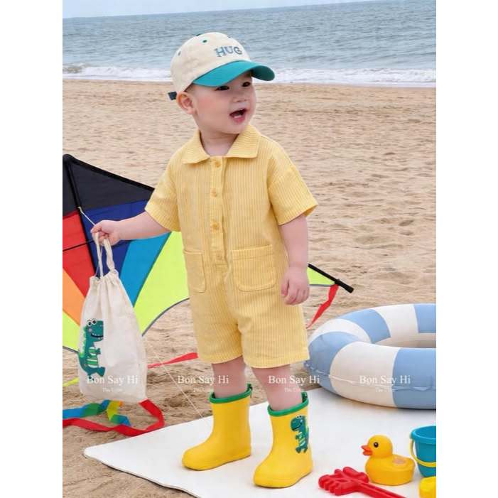 Sẵn Ship - Jumpsuit Liền Thân cover Hàn Quốc cho bé trai bé gái 7-20kg mặc đi học, đi chơi đi biển đều xinh