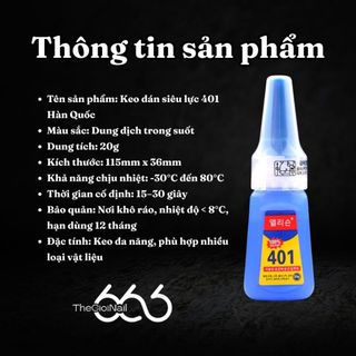 Keo Dán Móng Siêu Lực 401 Chính Hãng 20g – Keo Dán Nhanh Đa Năng, Khô Trong 15–30 Giây Độ Bám Cực Chắc THEGIOINAIL666