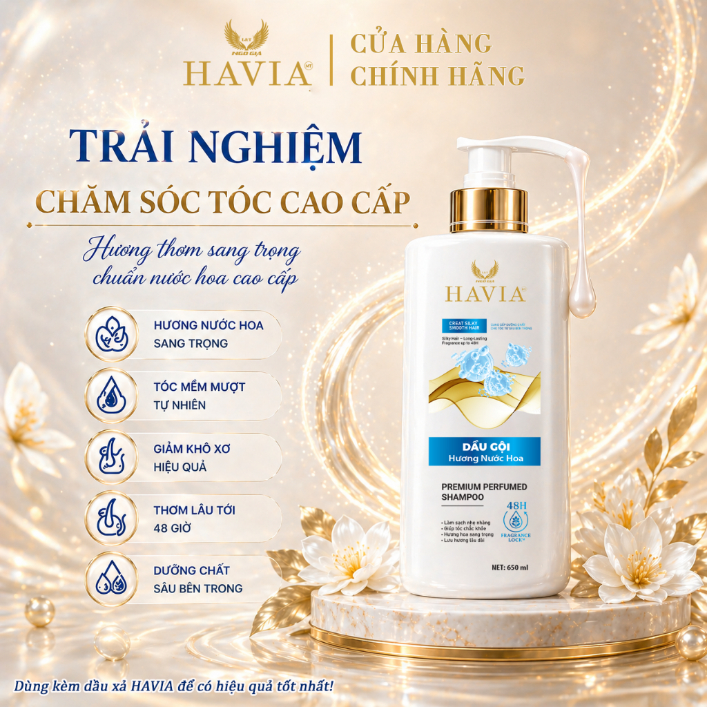 Dầu gội HAVIA Hương Nước Hoa giảm gàu sạch da đầu, tóc mềm mượt 650ml