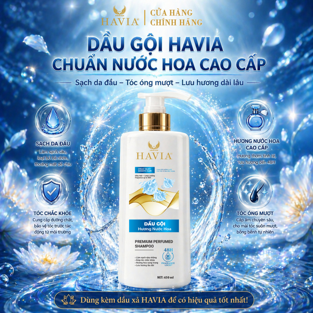 Dầu gội HAVIA Hương Nước Hoa giảm gàu sạch da đầu, tóc mềm mượt 650ml