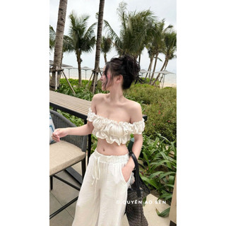 SET ÁO TRỄ VAI CHUN NƠ NHÍ MIX QUẦN ỐNG XUÔNG HOT HIT