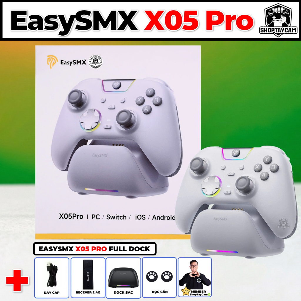 Tay Cầm EasySMX X05 PRO - X05 Chính Hãng Không Dây, 1000Hz, Hall Effect, LED RGB- Màu Đen Mới 2025 | BigBuy360 - bigbuy360.vn