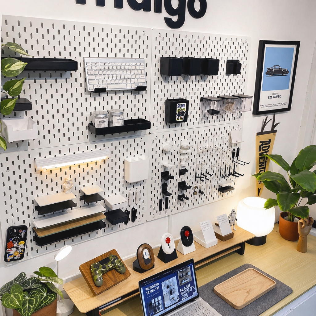 [Tặng phụ kiện] BẢNG PEGBOARD GỖ TREO TƯỜNG TIỆN LỢI | Bảng Lỗ Decor Tiện Dụng, Tối Ưu Không Gian