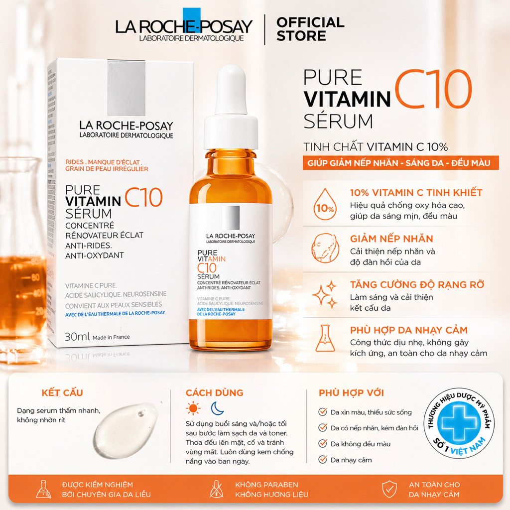 Serum Vitamin C10 La Roche Posay 30ml Giảm Nếp Nhăn Sáng Da Chính Hãng
