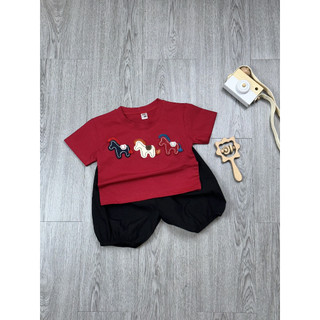Bộ Quần Áo Bé Trai Mùa Hè Cổ Tròn Thêu Họa Tiết Ngựa Con Chất Thun Cotton Mềm Mại Thoáng Mát, Quần Bo Cực CChấT - MH18