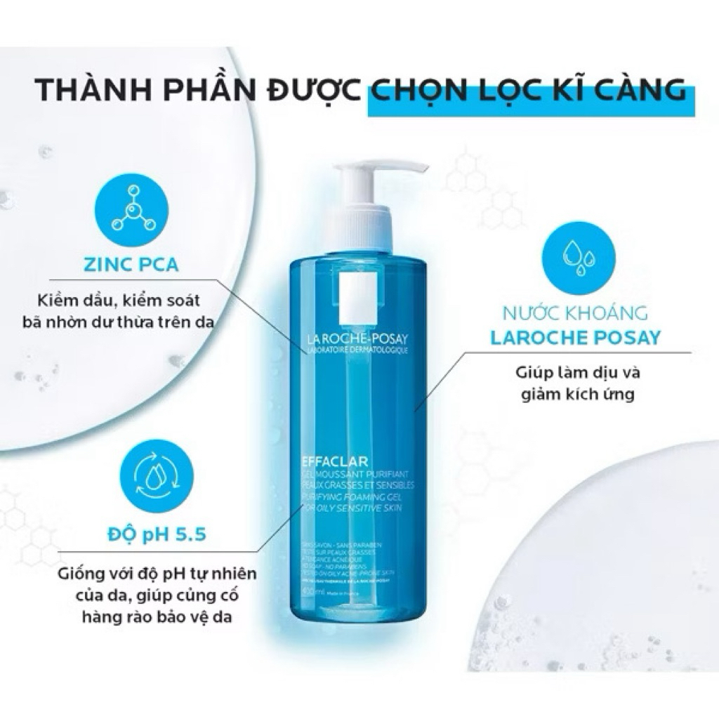 Sữa Rửa Mặt Effaclar La Roche Posay 400ml Hỗ Trợ Làm Sạch Da Dầu Mụn