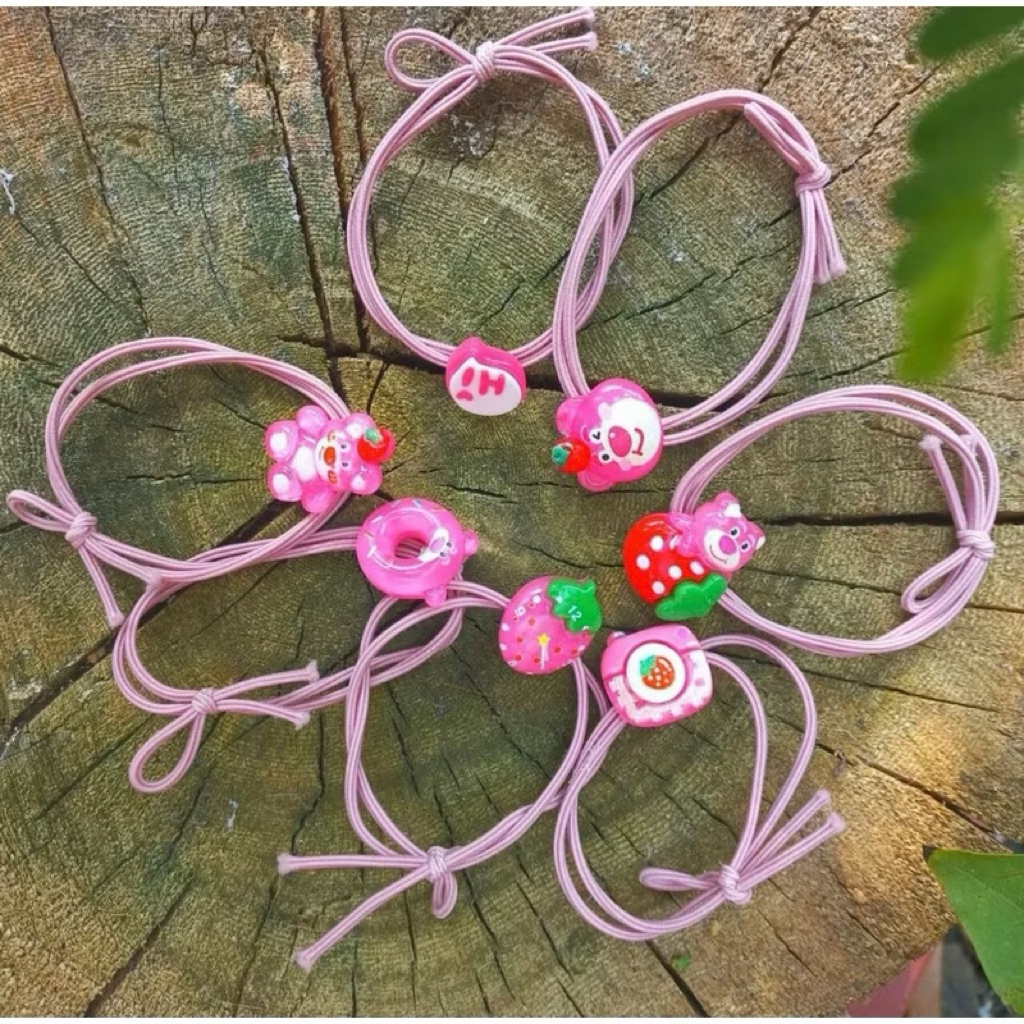 Set 10 Chun Buộc Tóc Hình Gấu Dâu (Nhiều Màu) - Dây Thun Buộc Tóc Mini Dễ Thương Cho Bé