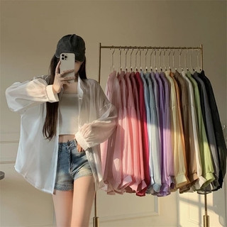 Nova-Áo sơ mi khoác ngoài mỏng đi biển oversize nhiều màu, Áo khoác đi biển voan tơ giấy trong suốt