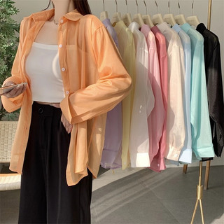 Nova-Áo sơ mi khoác ngoài mỏng đi biển oversize nhiều màu, Áo khoác đi biển voan tơ giấy trong suốt