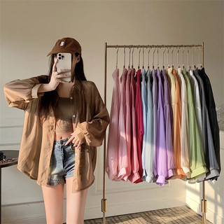 Nova-Áo sơ mi khoác ngoài mỏng đi biển oversize nhiều màu, Áo khoác đi biển voan tơ giấy trong suốt