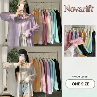 Nova-Áo sơ mi khoác ngoài mỏng đi biển oversize nhiều màu, Áo khoác đi biển voan tơ giấy trong suốt