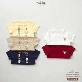 Áo Phông Xẻ Tà In Hình Đáng Yêu Cho Bé Trai Bé Gái Hokiha Vải Cotton Mềm Mại, Co Giãn Thoải Mái Size Từ 8-17kg A76