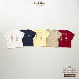 Áo Phông Xẻ Tà In Hình Đáng Yêu Cho Bé Trai Bé Gái Hokiha Vải Cotton Mềm Mại, Co Giãn Thoải Mái Size Từ 8-17kg A76