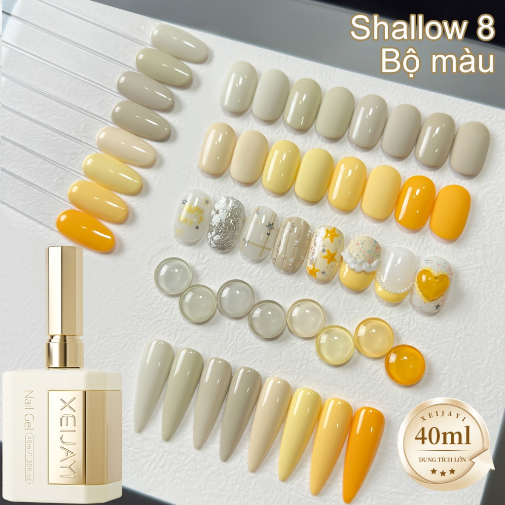 XEIJAYI 40ml-Sơn móng tay dạng gel màu vàng xoài và xám mơ, dung tích lớn, thích hợp cho các tiệm nail và các dự án DIY.
