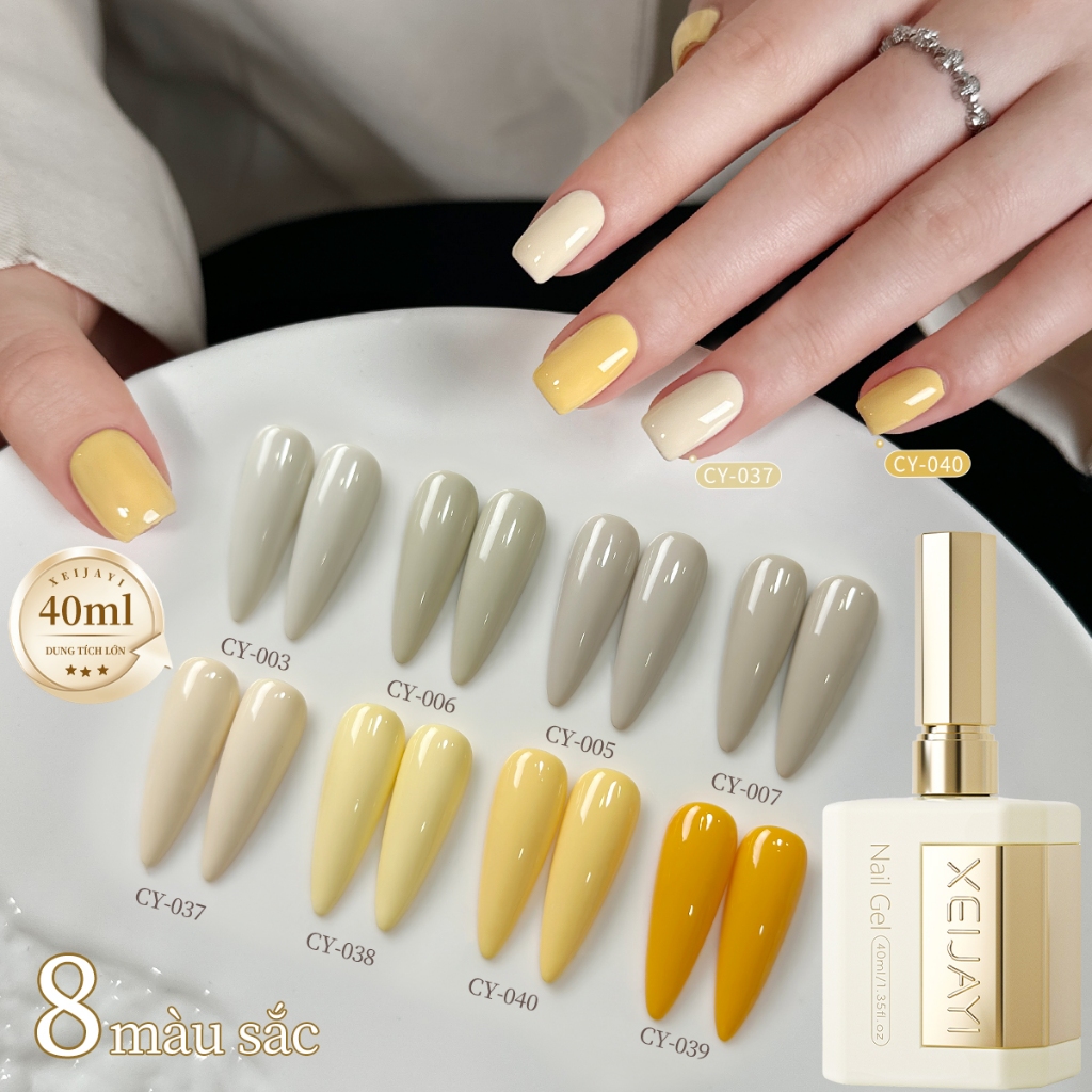 XEIJAYI 40ml-Sơn móng tay dạng gel màu vàng xoài và xám mơ, dung tích lớn, thích hợp cho các tiệm nail và các dự án DIY.
