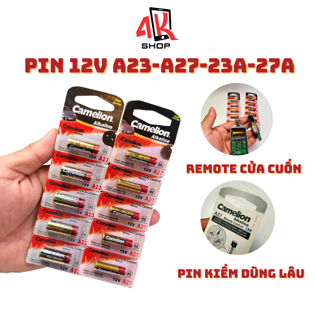 Pin remote cửa cuốn A23 23A A27 27A 12V hàng Camelion dạng pin kiềm dùng lâu hết