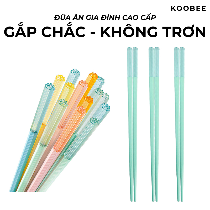 Bộ 5 Đôi Đũa Sợi Thủy Tinh Kháng Khuẩn KOOBEE – 5 Màu Cao Cấp, Không Mốc, Chống Trơn, Chịu Nhiệt, Dùng Máy Rửa Bát| 009