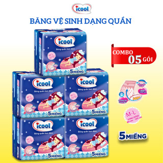 Băng vệ sinh Dạng Quần ICOOL 5 miếng/gói Size M/L dành cho vòng hông từ 80-105cm, 360 độ chống tràn.