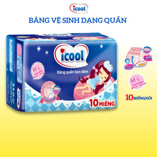 Băng vệ sinh Dạng Quần ICOOL 10 miếng/gói Size M/L dành cho vòng hông từ 80-105cm, 360 độ chống tràn