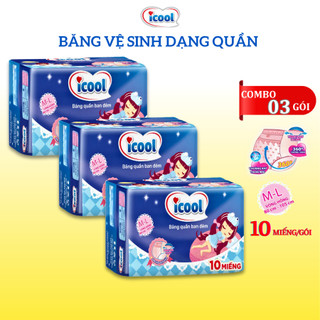 Băng vệ sinh Dạng Quần ICOOL 10 miếng/gói Size M/L dành cho vòng hông từ 80-105cm, 360 độ chống tràn